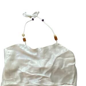 Bershka Satin Crop Halter Top White NWT Size S